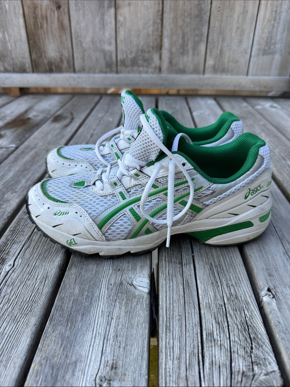 Asics White and Green Womens Sneakers